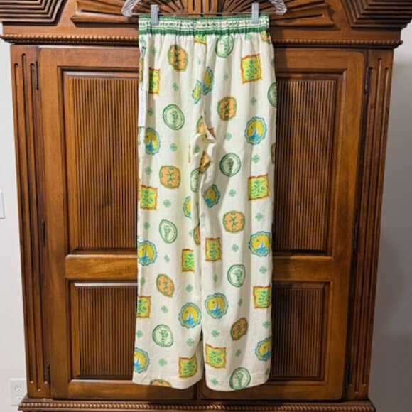 Maison d'Amelie Paris Linen Blend Pants Sailboats Floral Birds Wide Leg XS NWT - Picture 3 of 5